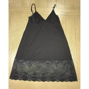 Ajour Womens Slip Chemise XXL Black Lace Trim Nightgown Romantic